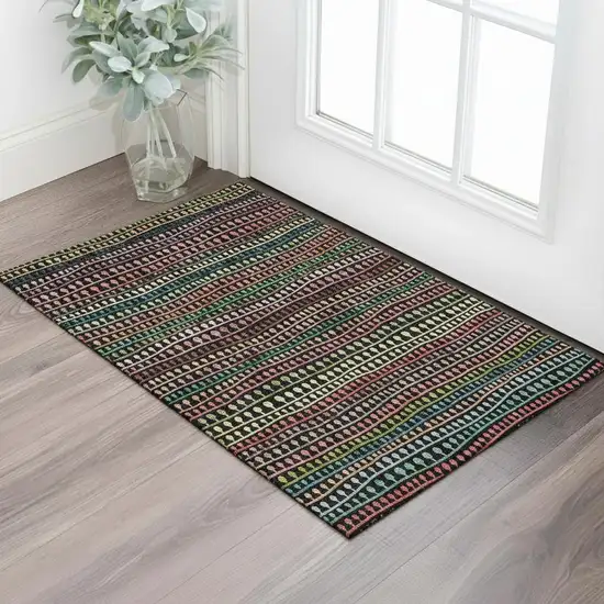 Black Green And Red Striped Washable Area Rug With UV Protection Photo 1