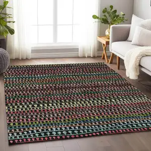 Photo of Black Green And Red Striped Washable Area Rug With UV Protection