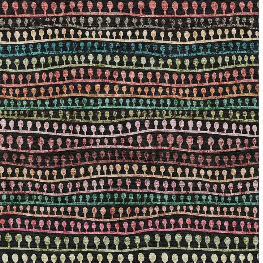 Black Green And Red Striped Washable Area Rug With UV Protection Photo 3