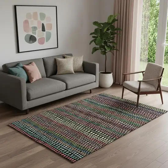 Black Green And Red Striped Washable Area Rug With UV Protection Photo 1