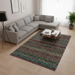 Photo of Black Green And Red Striped Washable Area Rug With UV Protection