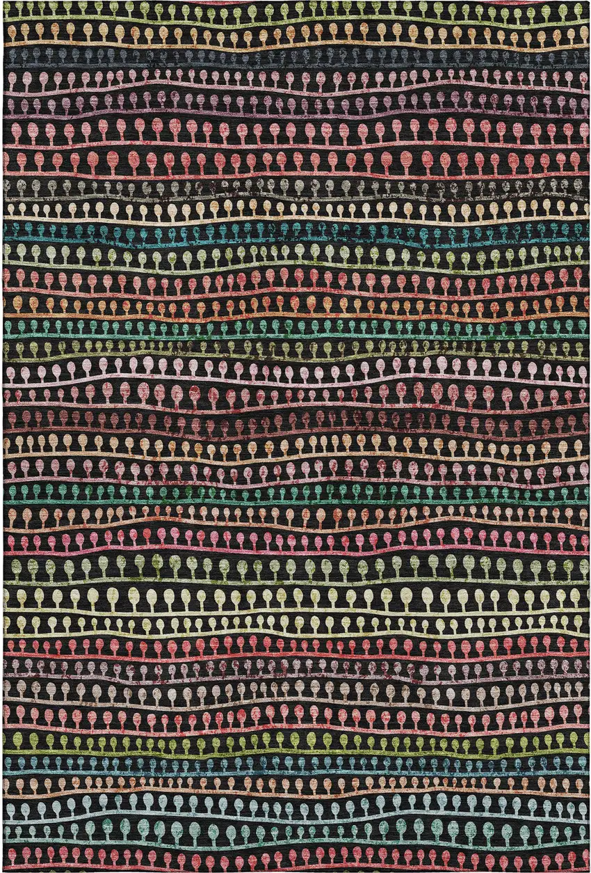 Black Green And Red Striped Washable Area Rug With UV Protection Photo 2