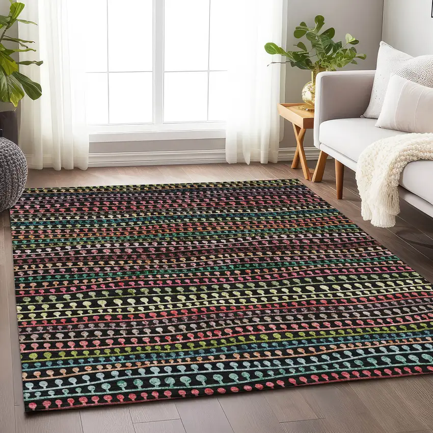 Black Green And Red Striped Washable Area Rug With UV Protection Photo 6