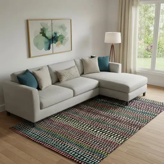 Black Green And Red Striped Washable Area Rug With UV Protection Photo 1