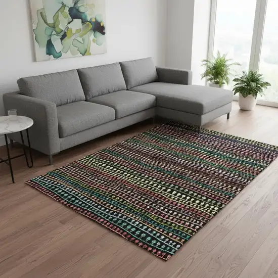 Black Green And Red Striped Washable Area Rug With UV Protection Photo 2