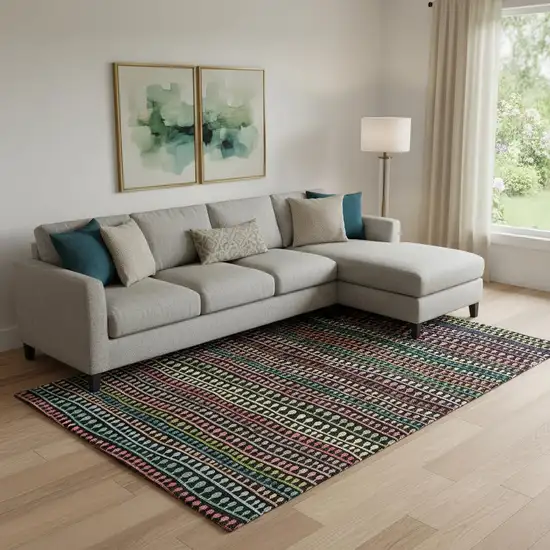 Black Green And Red Striped Washable Area Rug With UV Protection Photo 1