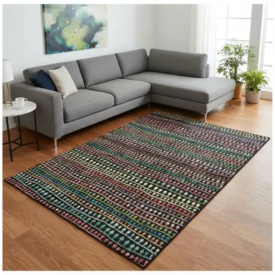 Black Green And Red Striped Washable Area Rug With UV Protection Photo 2