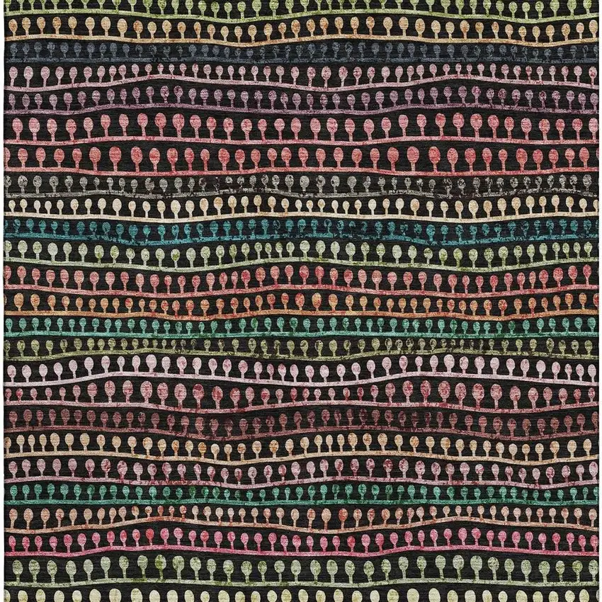 Black Green And Red Striped Washable Area Rug With UV Protection Photo 4