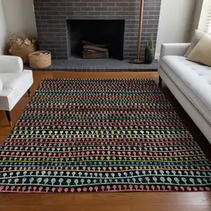 Photo of Black Green And Red Striped Washable Area Rug With UV Protection