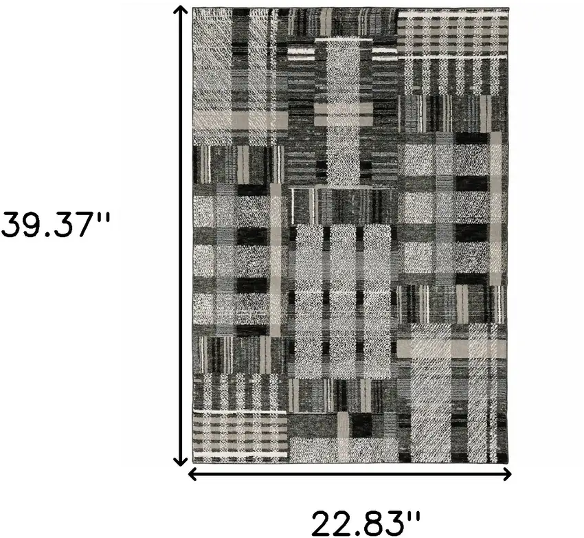 Black Grey And Ivory Geometric Power Loom Stain Resistant Area Rug Photo 9