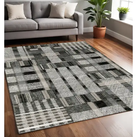 Gray and Black Geometric Power Loom Area Rug Photo 1