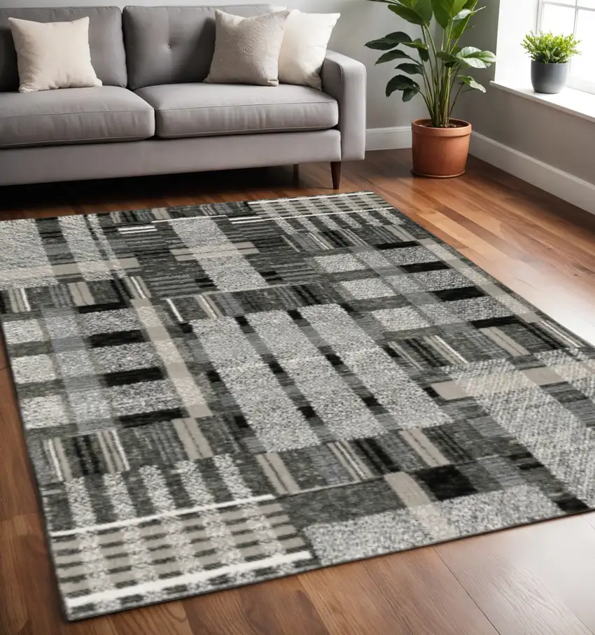 Gray and Black Geometric Power Loom Area Rug Photo 1