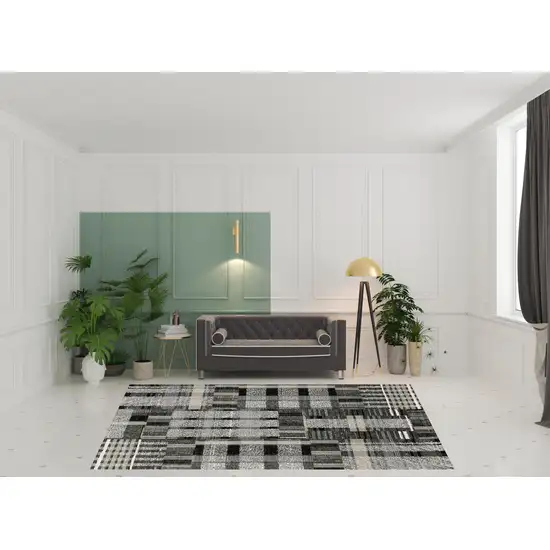 Black Grey And Ivory Geometric Power Loom Stain Resistant Area Rug Photo 2