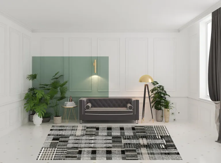 Black Grey And Ivory Geometric Power Loom Stain Resistant Area Rug Photo 2