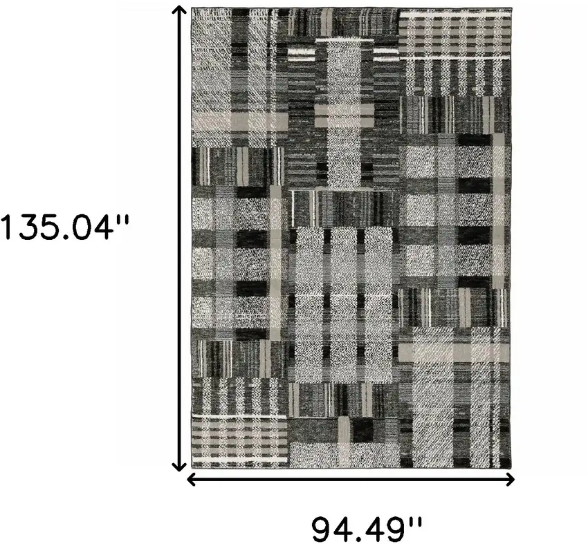 Black Grey And Ivory Geometric Power Loom Stain Resistant Area Rug Photo 9