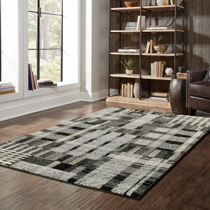 Gray and Black Geometric Power Loom Area Rug Photo 9