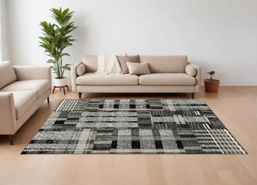 Gray and Black Geometric Power Loom Area Rug Photo 1