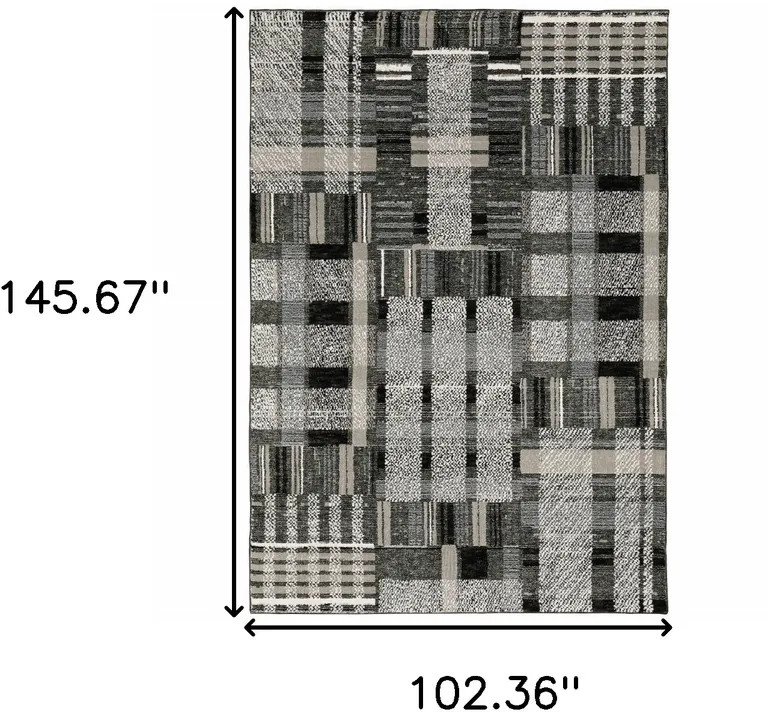 Black Grey And Ivory Geometric Power Loom Stain Resistant Area Rug Photo 3