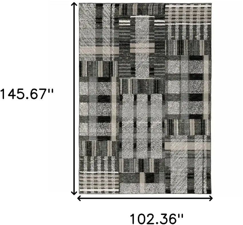 Black Grey And Ivory Geometric Power Loom Stain Resistant Area Rug Photo 9