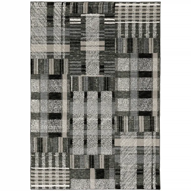 Black Grey And Ivory Geometric Power Loom Stain Resistant Area Rug Photo 2