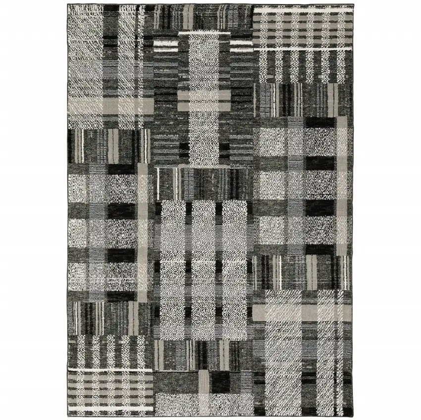 Gray and Black Geometric Power Loom Area Rug Photo 2