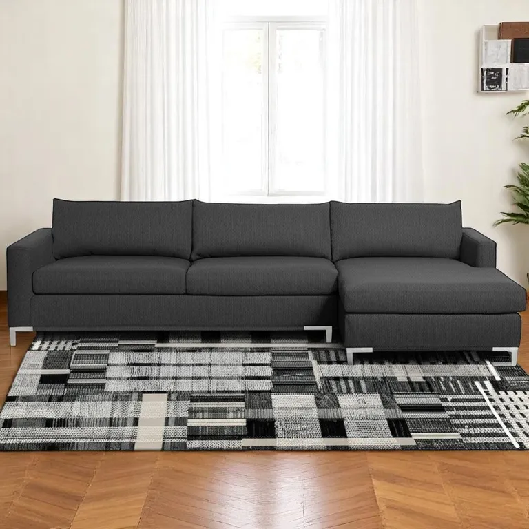 Black Grey And Ivory Geometric Power Loom Stain Resistant Area Rug Photo 1