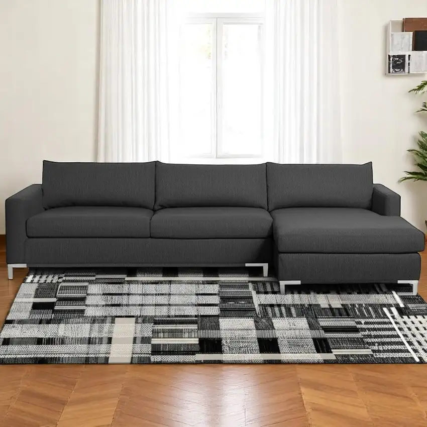 Gray and Black Geometric Power Loom Area Rug Photo 1