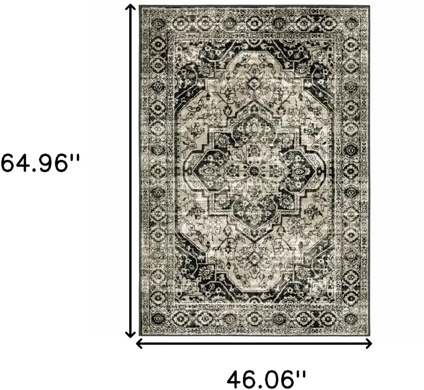 Black Grey Tan And Ivory Oriental Power Loom Stain Resistant Area Rug Photo 10