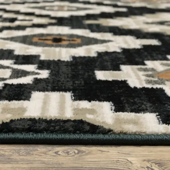 Black Grey Tan Orange And Ivory Southwestern Power Loom Stain Resistant Area Rug Photo 5