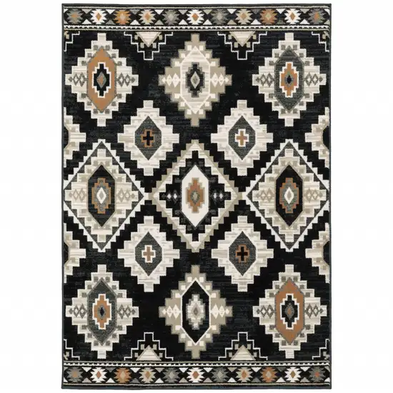 Black Grey Tan Orange And Ivory Southwestern Power Loom Stain Resistant Area Rug Photo 2
