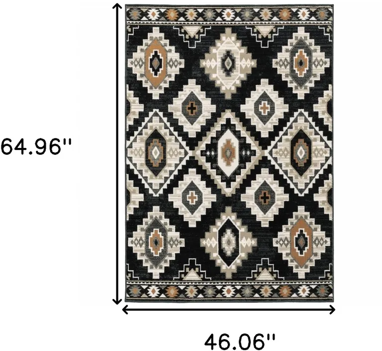 Black Grey Tan Orange And Ivory Southwestern Power Loom Stain Resistant Area Rug Photo 4