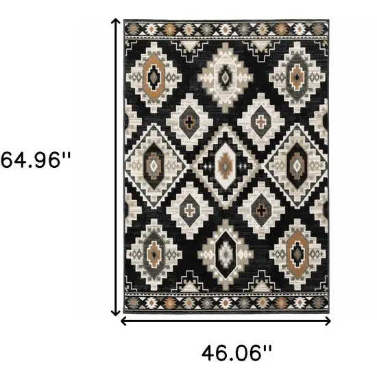 Black Grey Tan Orange And Ivory Southwestern Power Loom Stain Resistant Area Rug Photo 3