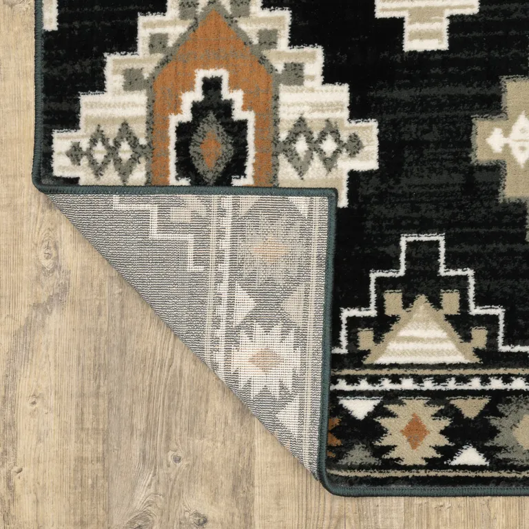 Black Grey Tan Orange And Ivory Southwestern Power Loom Stain Resistant Area Rug Photo 1