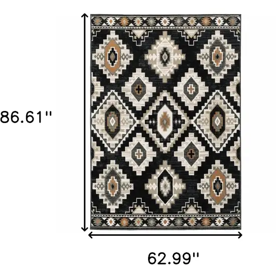 Black Grey Tan Orange And Ivory Southwestern Power Loom Stain Resistant Area Rug Photo 3
