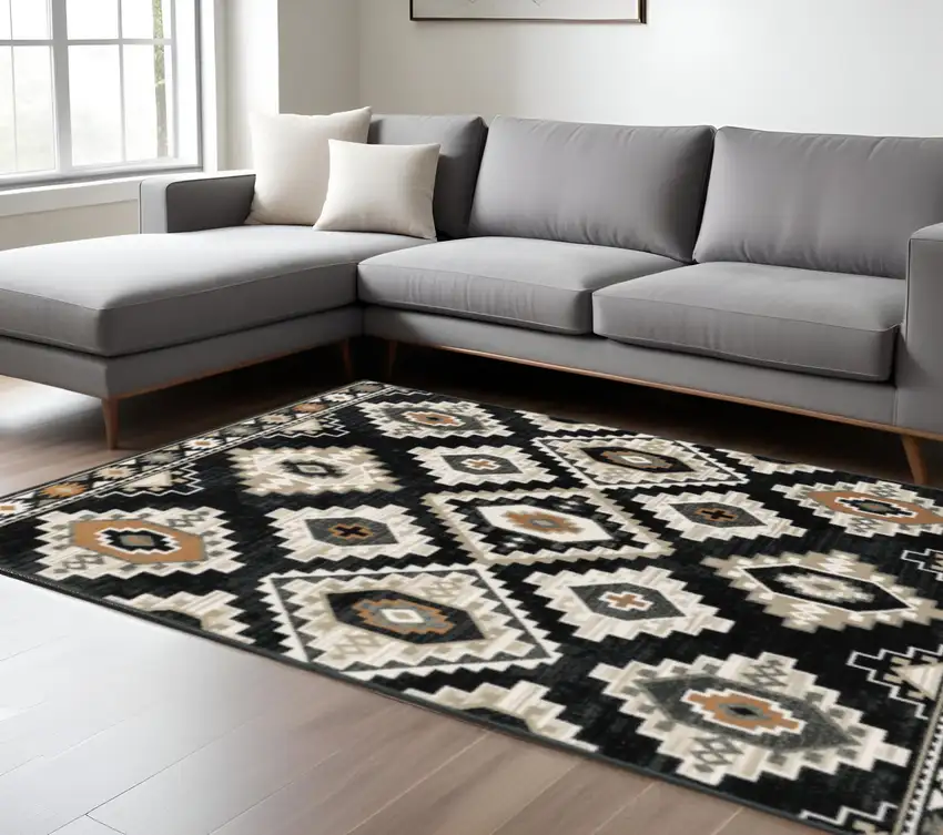 Ivory And Black Southwestern Area Rug Photo 1