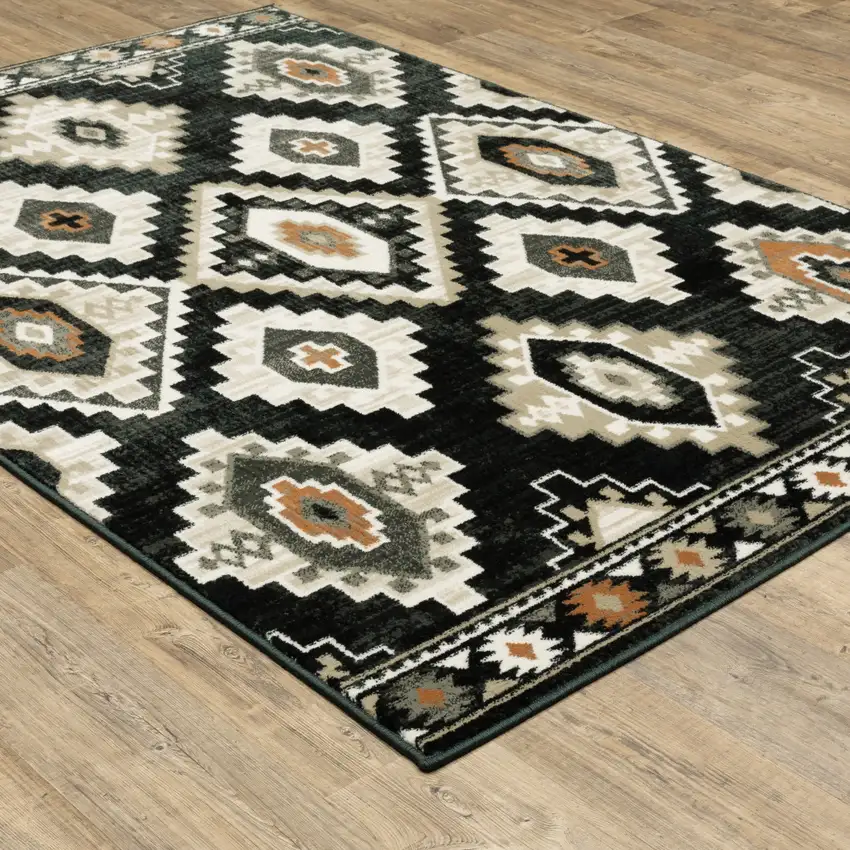 Black Grey Tan Orange And Ivory Southwestern Power Loom Stain Resistant Area Rug Photo 6