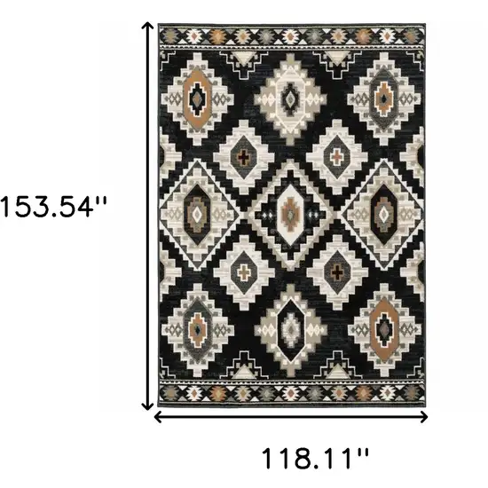 Black Grey Tan Orange And Ivory Southwestern Power Loom Stain Resistant Area Rug Photo 3