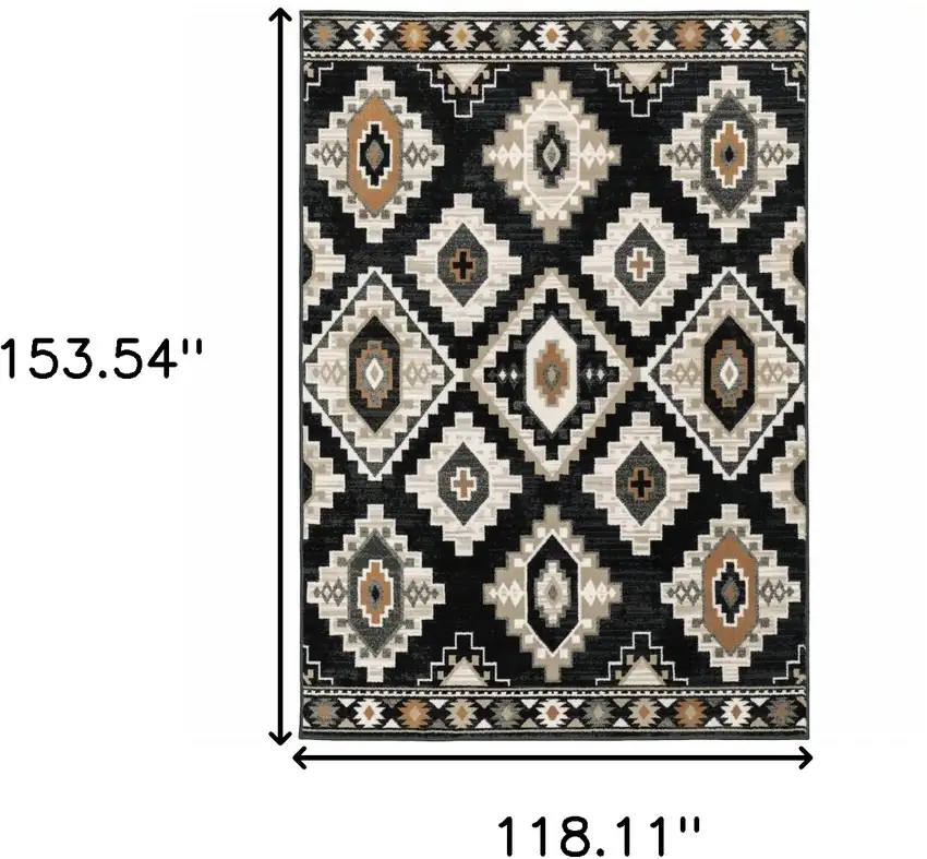 Black Grey Tan Orange And Ivory Southwestern Power Loom Stain Resistant Area Rug Photo 3