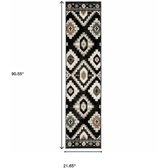 2' X 8' Black Grey Tan Orange And Ivory Southwestern Power Loom Stain Resistant Runner Rug Photo 3