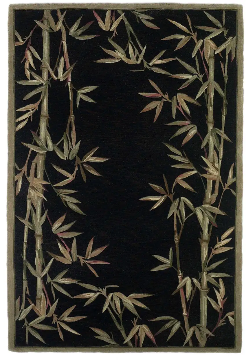 Black Hand Tufted Bordered Bamboo Indoor Area Rug Photo 1