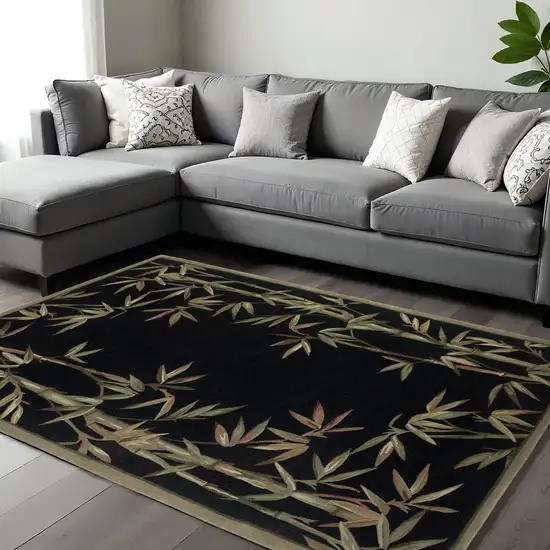 Black Green And Brown Wool Tropical Botanical Hand Tufted Area Rug Photo 1