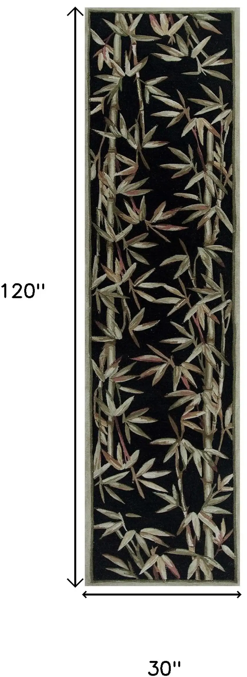 10' Black Hand Tufted Bordered Tropical Bamboo Indoor Runner Rug Photo 3