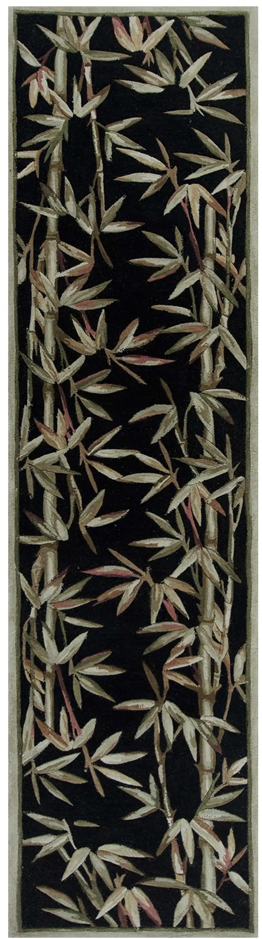 10' Black Hand Tufted Bordered Tropical Bamboo Indoor Runner Rug Photo 2