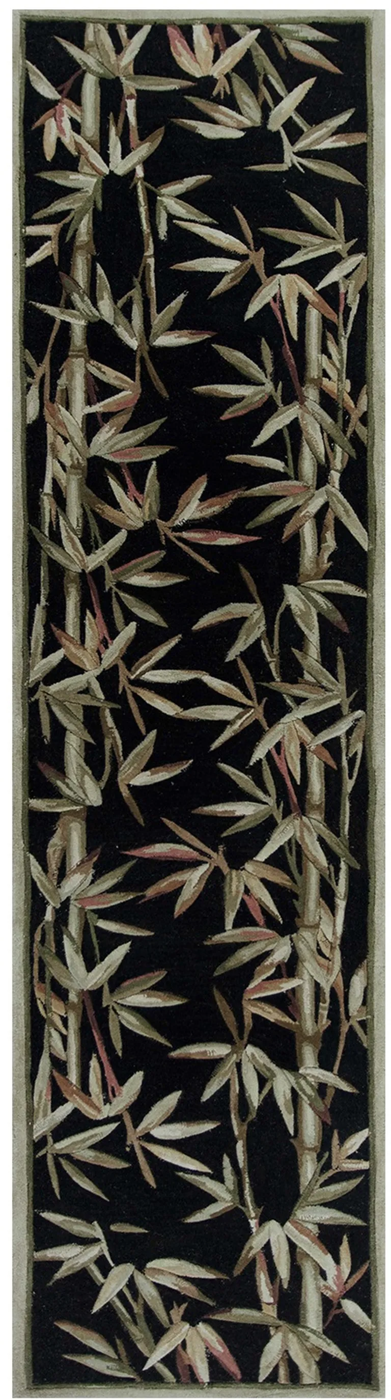 Black Hand Tufted Bordered Tropical Bamboo Indoor Runner Rug Photo 4