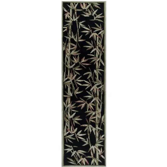 10' Black Green And Brown Wool Tropical Botanical Hand Tufted Runner Rug Photo 2