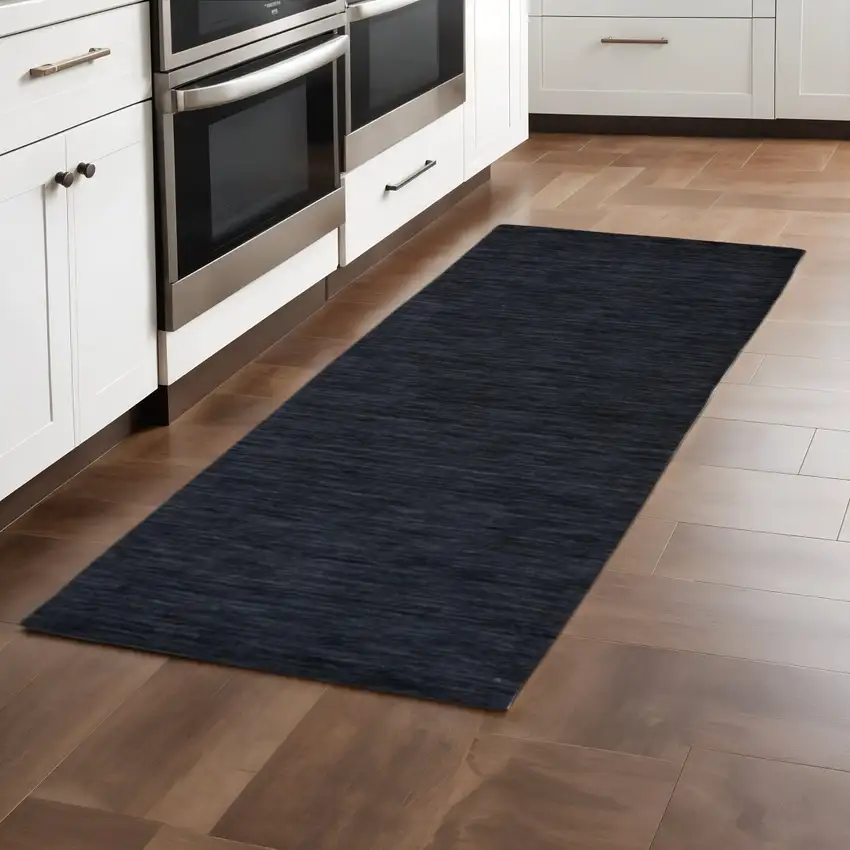 8' Black Hand Woven Runner Rug Photo 1
