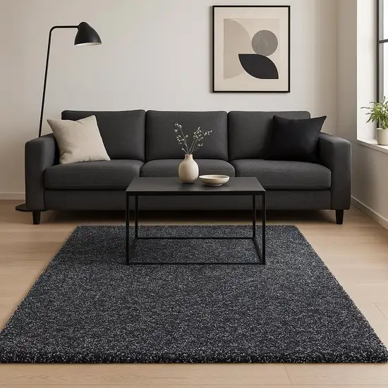 Black And White Shag Hand Woven Area Rug Photo 1