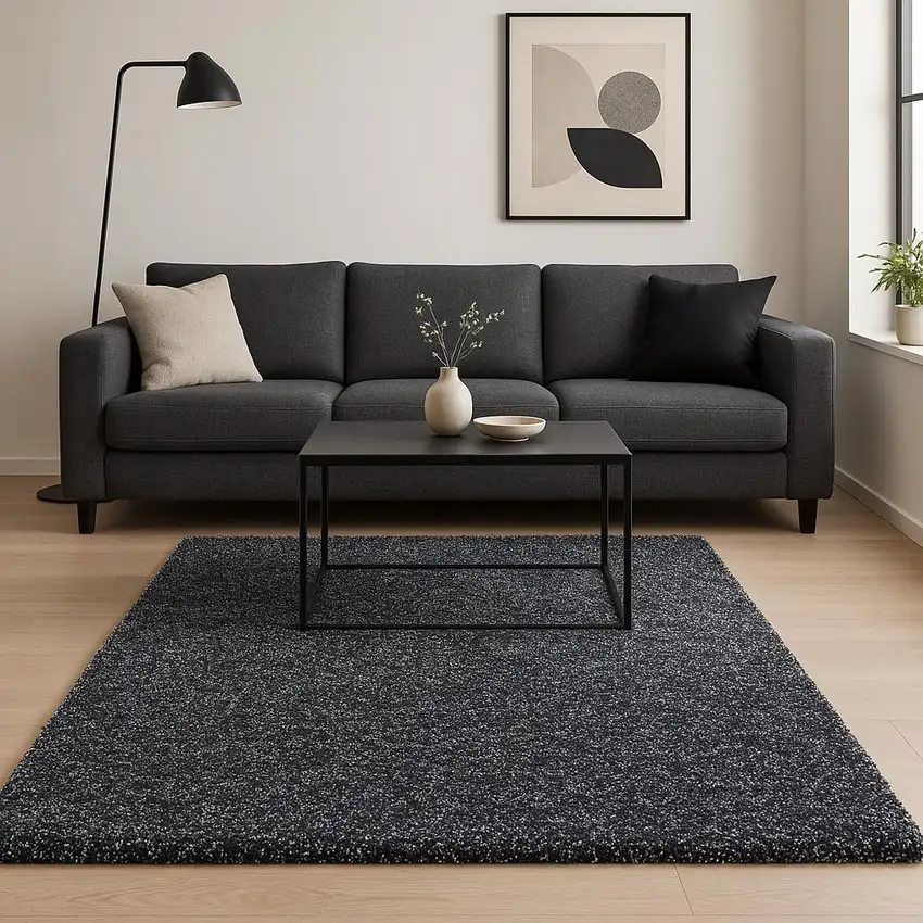 Black And White Shag Hand Woven Area Rug Photo 1