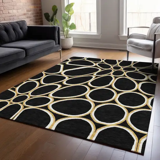 Black Ivory And Beige Abstract Washable Indoor Outdoor Area Rug Photo 9