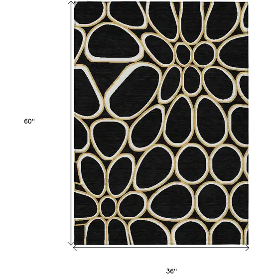 Black Ivory And Beige Abstract Washable Indoor Outdoor Area Rug Photo 3